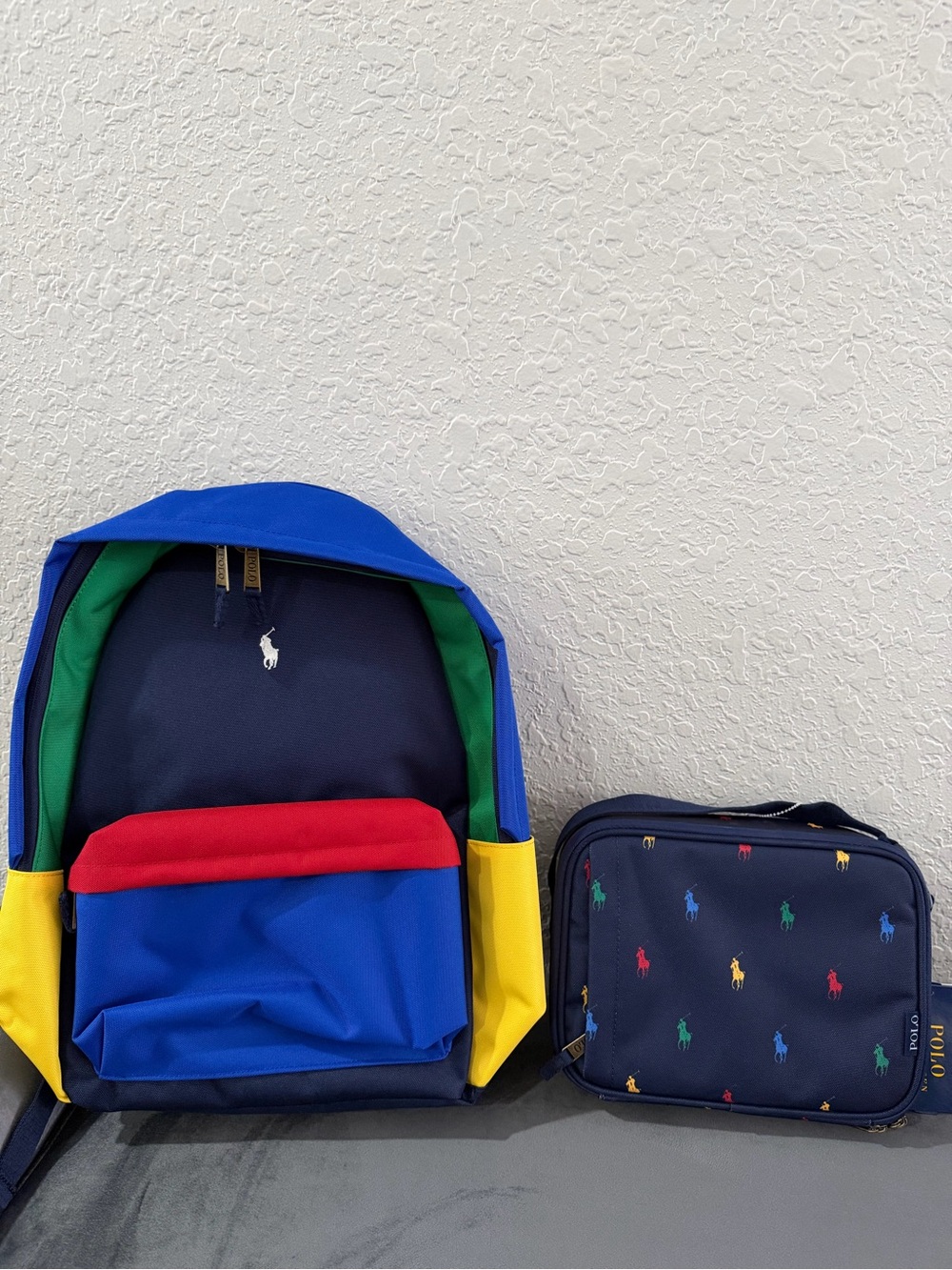 Ralph Lauren Polo Color Blocked Backpack & Polo Pony Lunch Tote Set